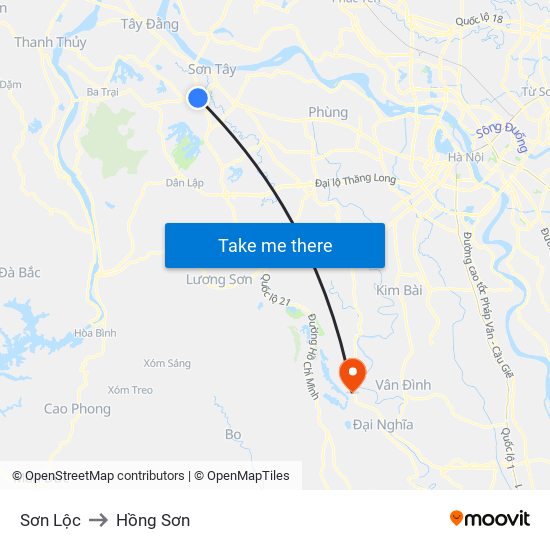 Sơn Lộc to Hồng Sơn map