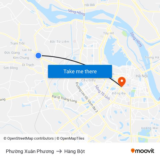 Phường Xuân Phương to Hàng Bột map