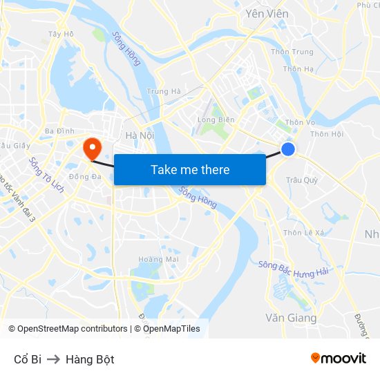 Cổ Bi to Hàng Bột map