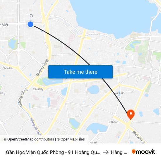 Gần Học Viện Quốc Phòng - 91 Hoàng Quốc Việt to Hàng Bột map