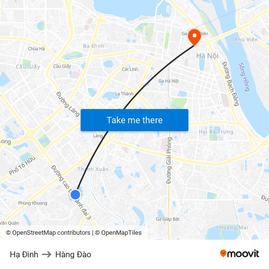 Hạ Đình to Hàng Đào map