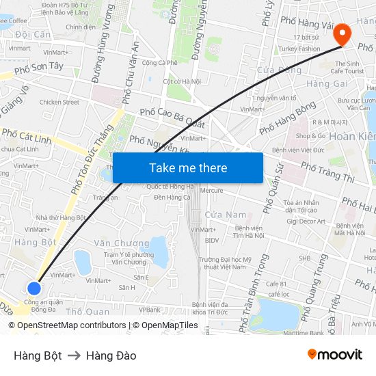 Hàng Bột to Hàng Đào map