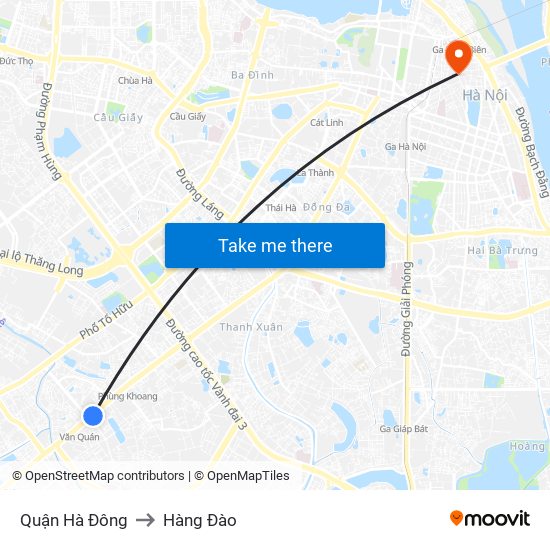 Quận Hà Đông to Hàng Đào map