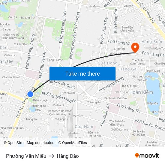 Phường Văn Miếu to Hàng Đào map