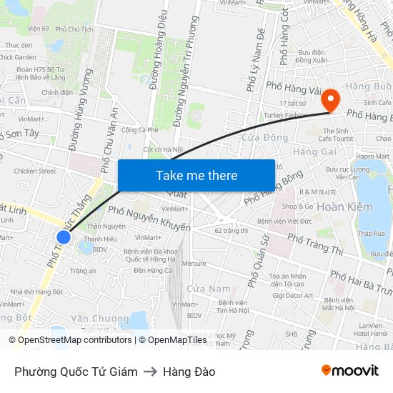 Phường Quốc Tử Giám to Hàng Đào map