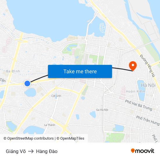 Giảng Võ to Hàng Đào map