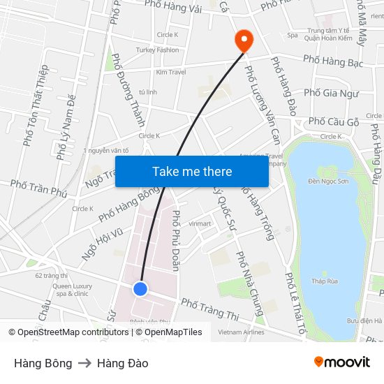 Hàng Bông to Hàng Đào map