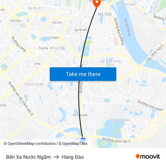 Bến Xe Nước Ngầm to Hàng Đào map