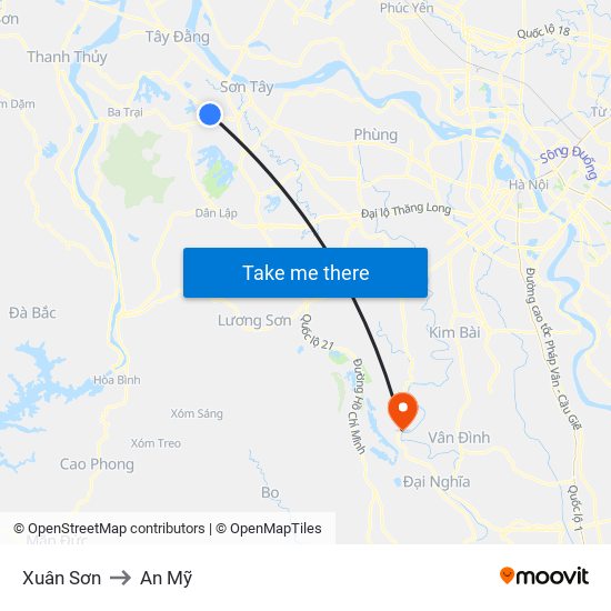 Xuân Sơn to An Mỹ map