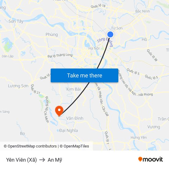 Yên Viên (Xã) to An Mỹ map