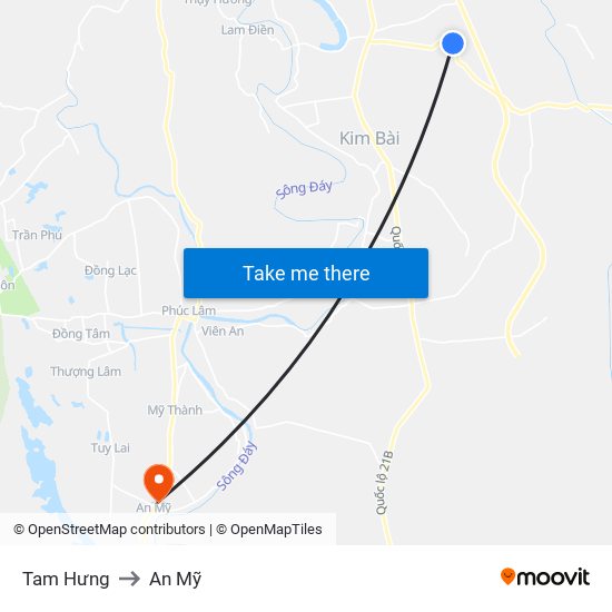 Tam Hưng to An Mỹ map