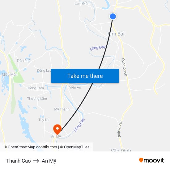 Thanh Cao to An Mỹ map