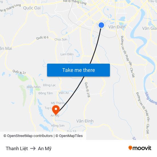 Thanh Liệt to An Mỹ map