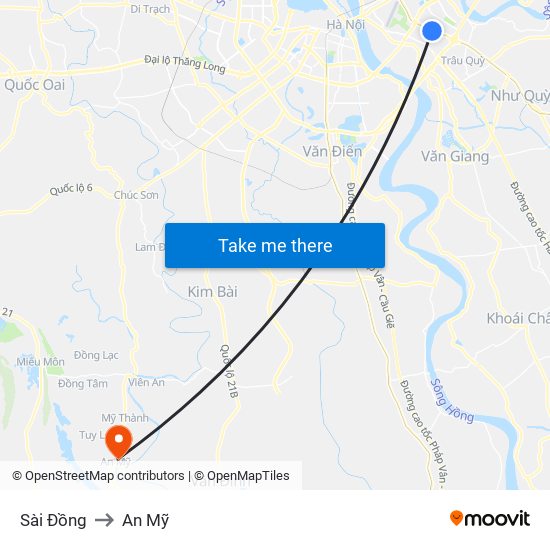 Sài Đồng to An Mỹ map