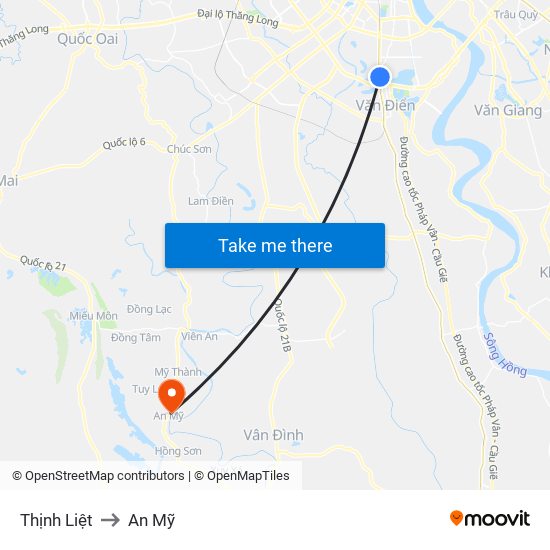 Thịnh Liệt to An Mỹ map