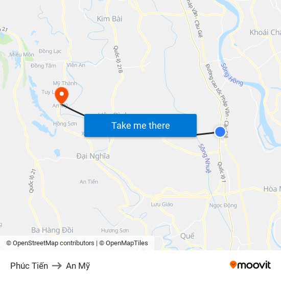 Phúc Tiến to An Mỹ map
