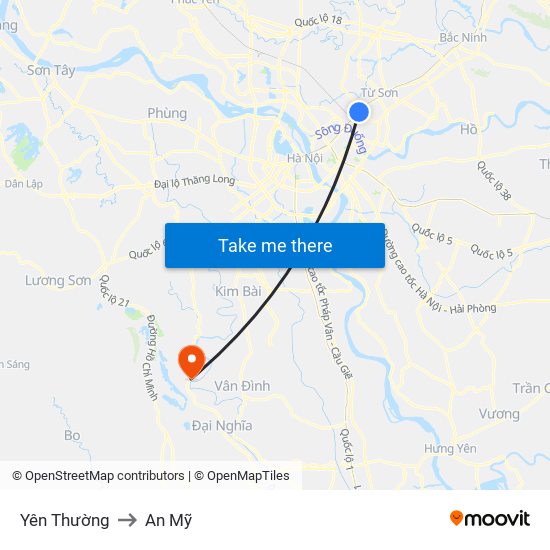 Yên Thường to An Mỹ map