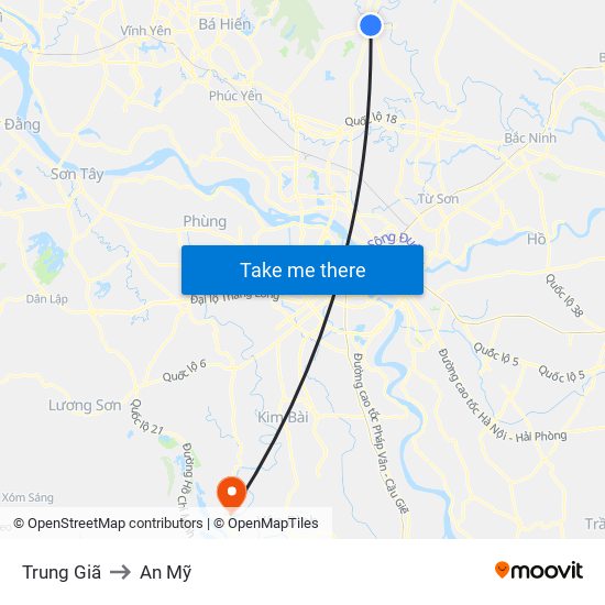 Trung Giã to An Mỹ map