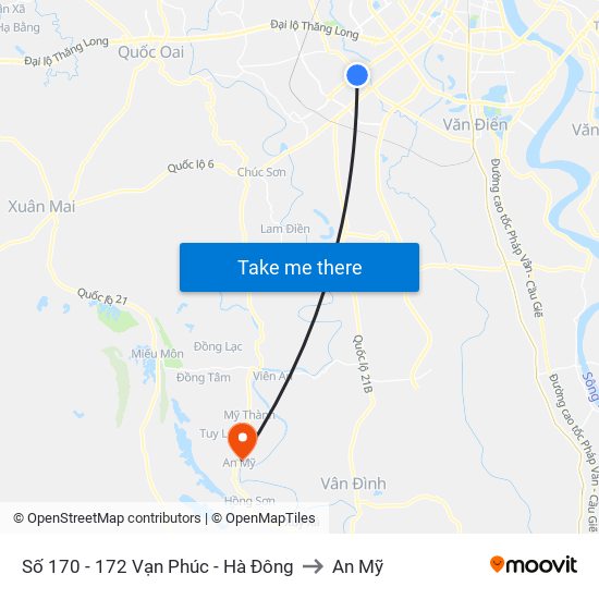 Số 170 - 172 Vạn Phúc - Hà Đông to An Mỹ map