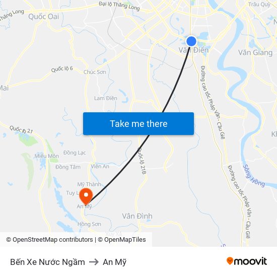 Bến Xe Nước Ngầm to An Mỹ map