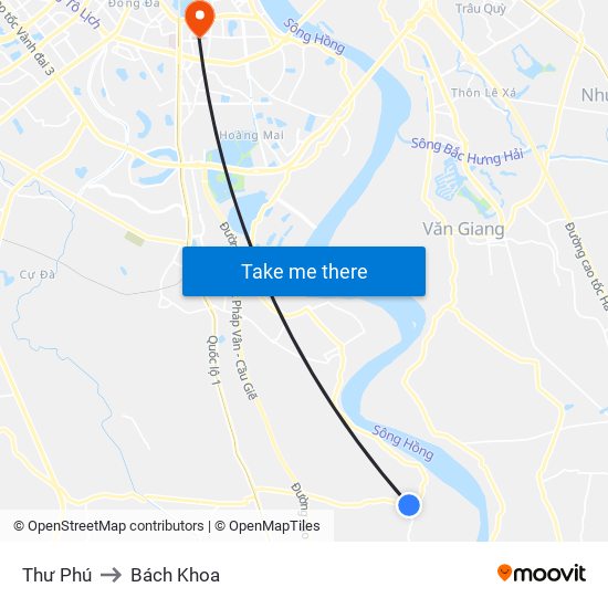 Thư Phú to Bách Khoa map