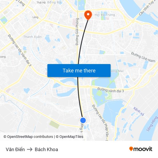 Văn Điển to Bách Khoa map