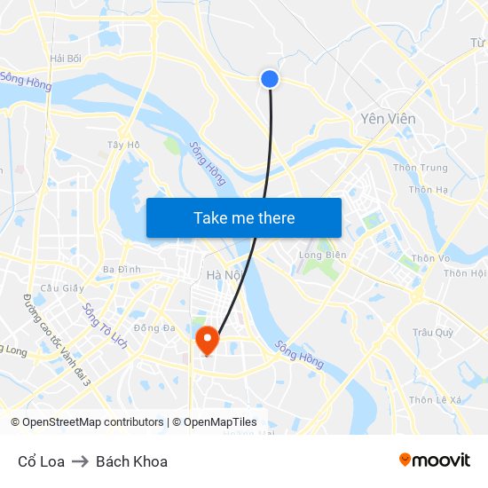 Cổ Loa to Bách Khoa map