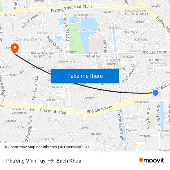 Phường Vĩnh Tuy to Bách Khoa map