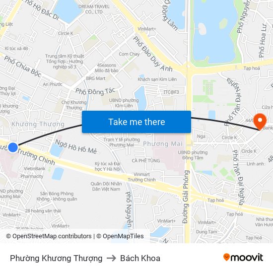 Phường Khương Thượng to Bách Khoa map