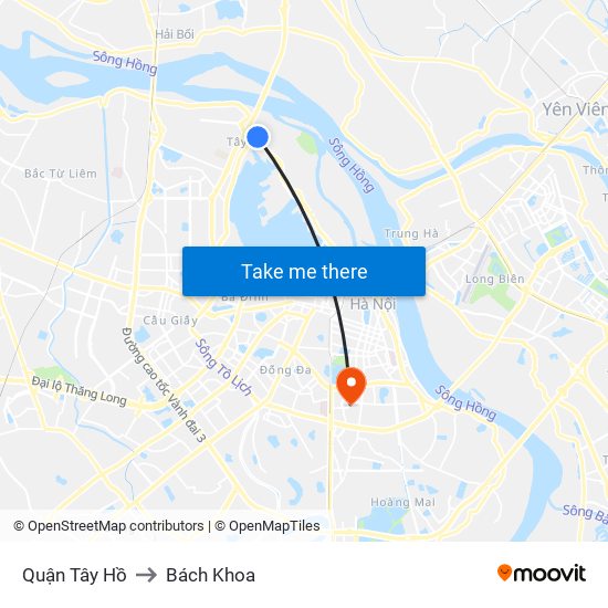 Quận Tây Hồ to Bách Khoa map