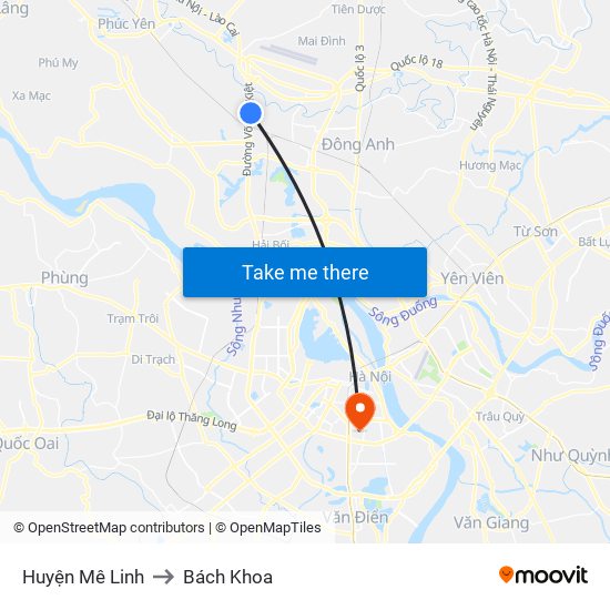 Huyện Mê Linh to Bách Khoa map