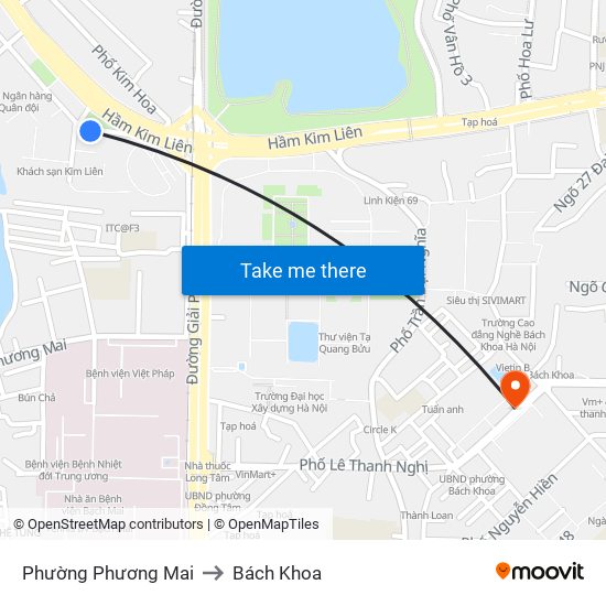 Phường Phương Mai to Bách Khoa map