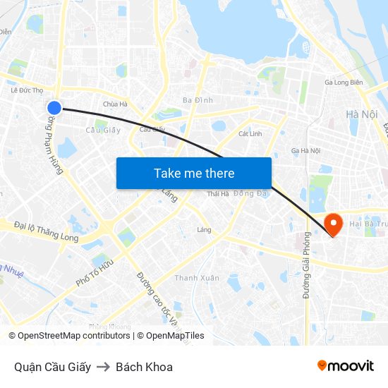 Quận Cầu Giấy to Bách Khoa map