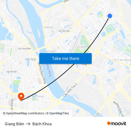 Giang Biên to Bách Khoa map
