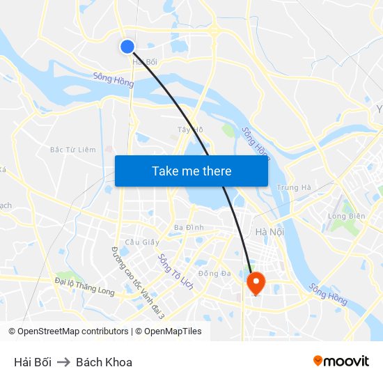 Hải Bối to Bách Khoa map