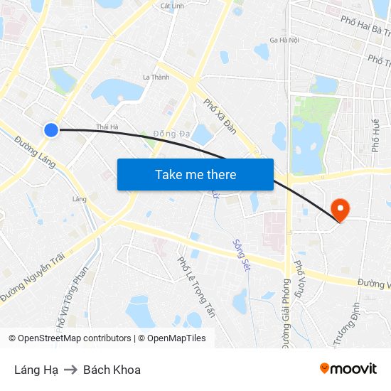 Láng Hạ to Bách Khoa map
