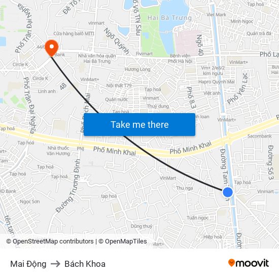 Mai Động to Bách Khoa map