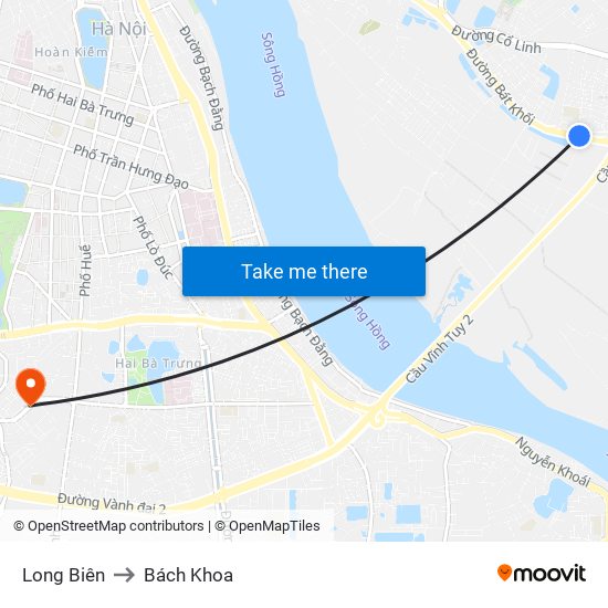 Long Biên to Bách Khoa map