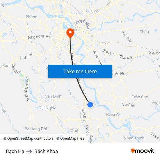 Bạch Hạ to Bách Khoa map