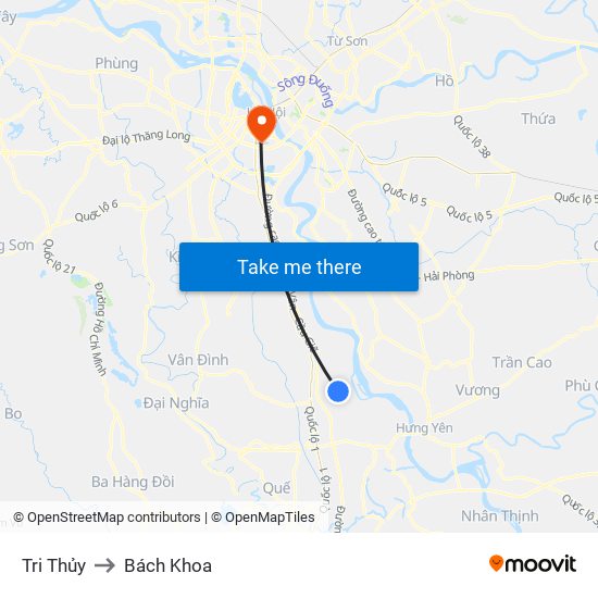 Tri Thủy to Bách Khoa map