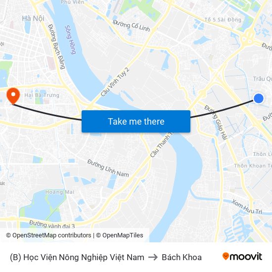 (B) Học Viện Nông Nghiệp Việt Nam to Bách Khoa map