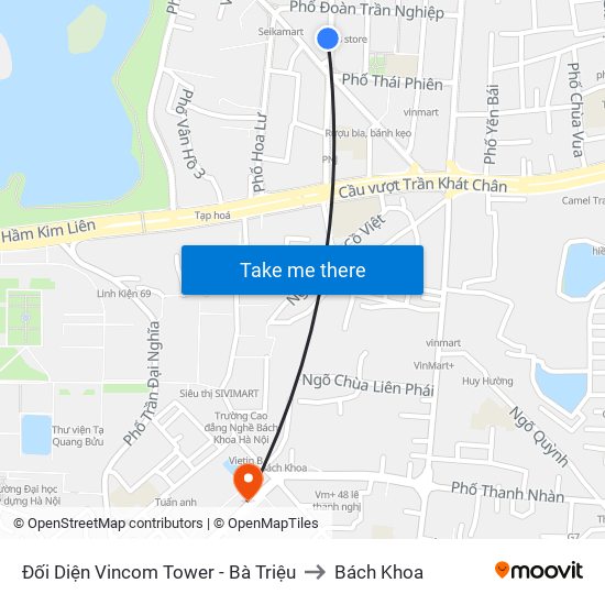 Đối Diện Vincom Tower - Bà Triệu to Bách Khoa map