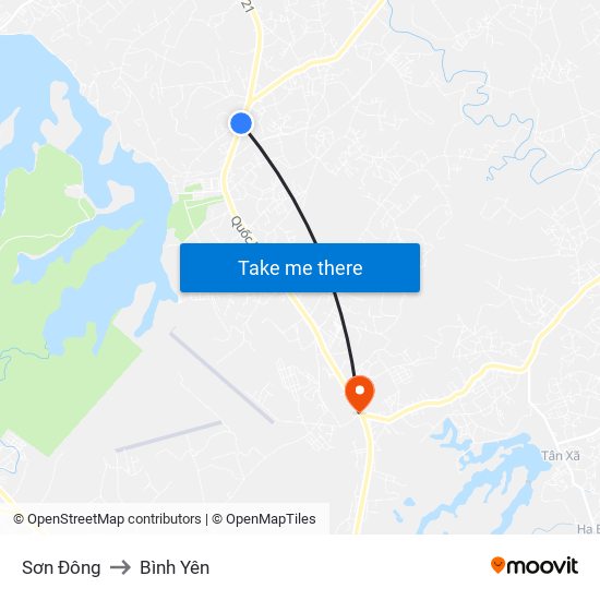 Sơn Đông to Bình Yên map