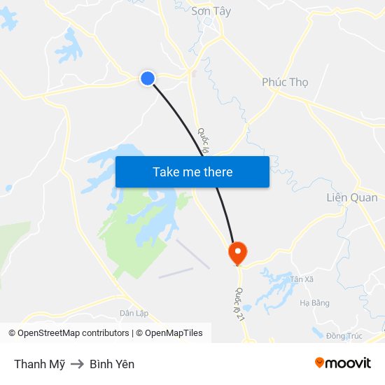 Thanh Mỹ to Bình Yên map