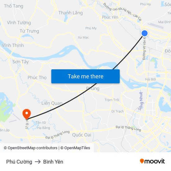 Phú Cường to Bình Yên map