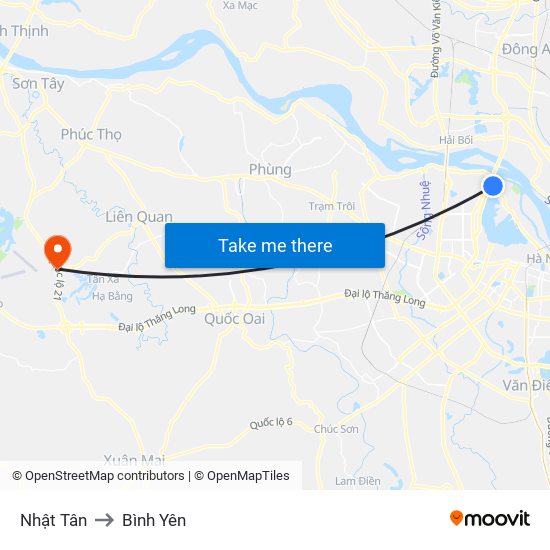 Nhật Tân to Bình Yên map