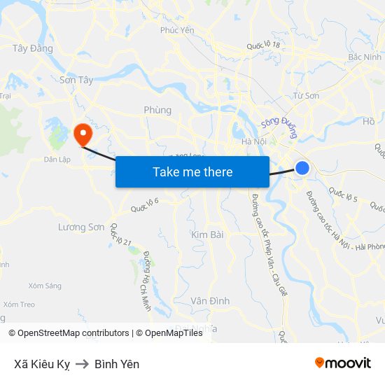 Xã Kiêu Kỵ to Bình Yên map