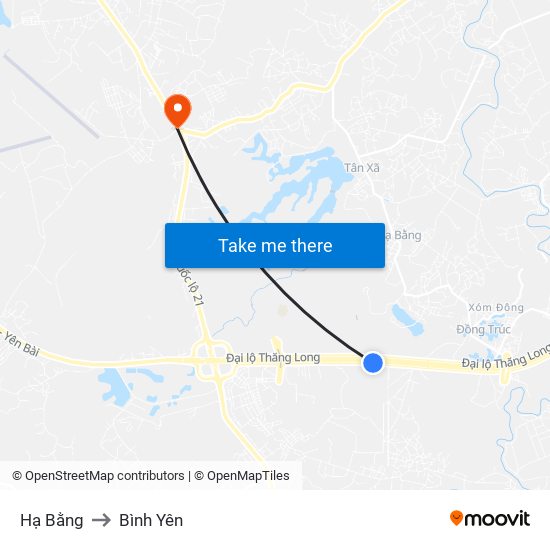 Hạ Bằng to Bình Yên map