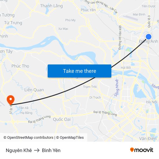 Nguyên Khê to Bình Yên map