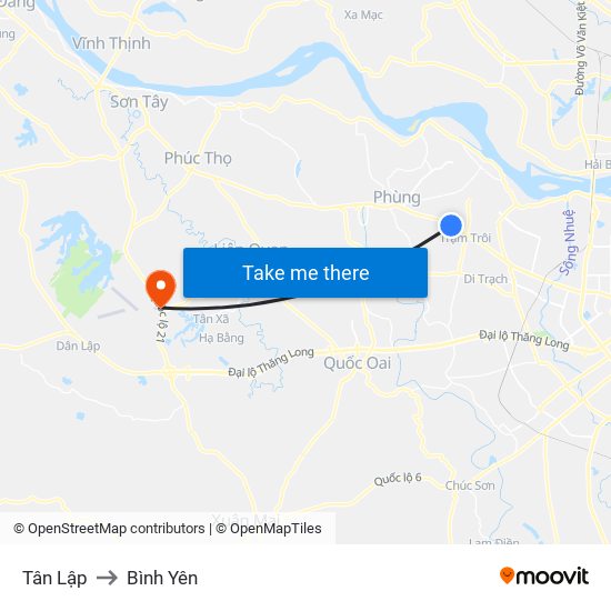 Tân Lập to Bình Yên map